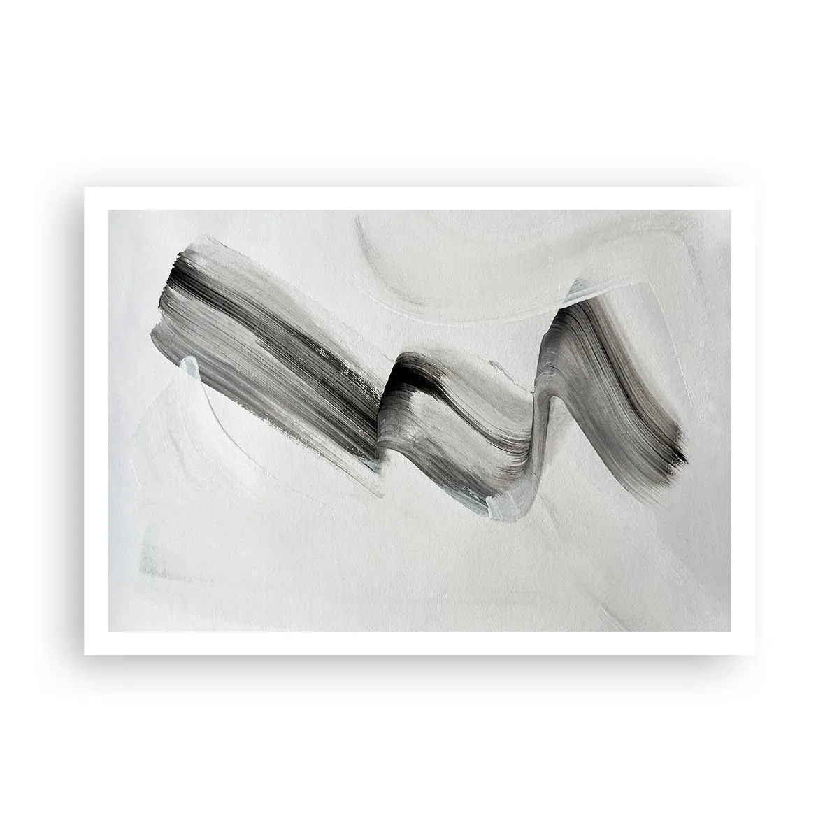 Plakat - Abstrakcyjny czarno-biały pociągnięcie pędzla na jasnym tle - 100x70cm - Od niechcenia dla zabawy - Nowoczesna dekoracja ścienna do salonu i sypialni ARTTOR