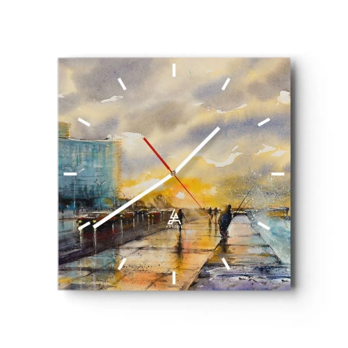 Zegar ścienny - Malowniczy widok promenady nadmorskiej o zachodzie słońca - 30x30cm - Życie na brzegu - Nowoczesna dekoracja ścienna do salonu i sypialni ARTTOR