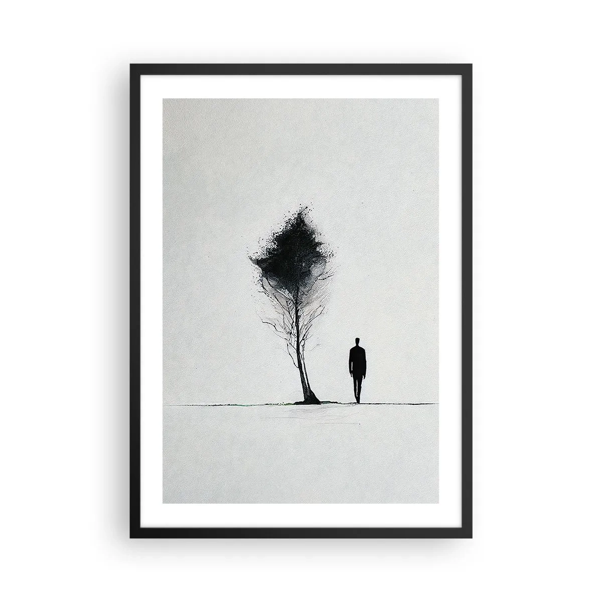 Plakat w czarnej ramie - Minimalistyczna sylwetka i samotne drzewo - 50x70cm - Wszyscy wędrujemy - Nowoczesna dekoracja ścienna do salonu i sypialni ARTTOR
