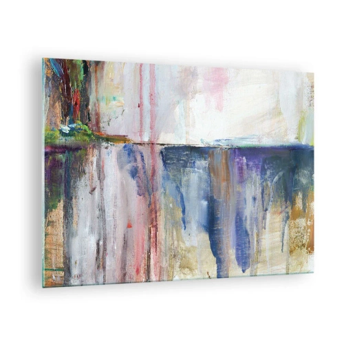 Obraz na szkle - Kolorowa abstrakcja z dynamicznymi smugami i teksturą farby - 70x50cm - Barwne wrażenia i skojarzenia - Nowoczesna dekoracja ścienna do salonu i sypialni ARTTOR