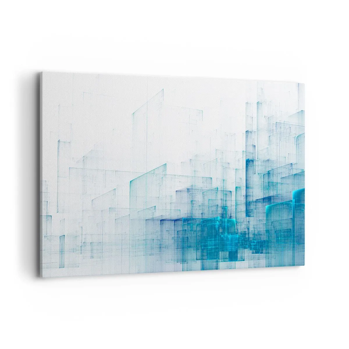 Obraz na płótnie - Abstrakcyjne kształty geometryczne w odcieniach błękitu - 100x70cm - Jak stała się przestrzeń - Nowoczesna dekoracja ścienna do salonu, kuchni i sypialni ARTTOR