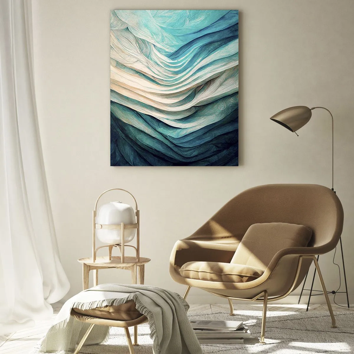 Obraz na szkle - Dynamiczne fale w odcieniach błękitu i bieli - 80x120cm - Błękitne nienasycenie - Nowoczesna dekoracja ścienna do salonu i sypialni ARTTOR