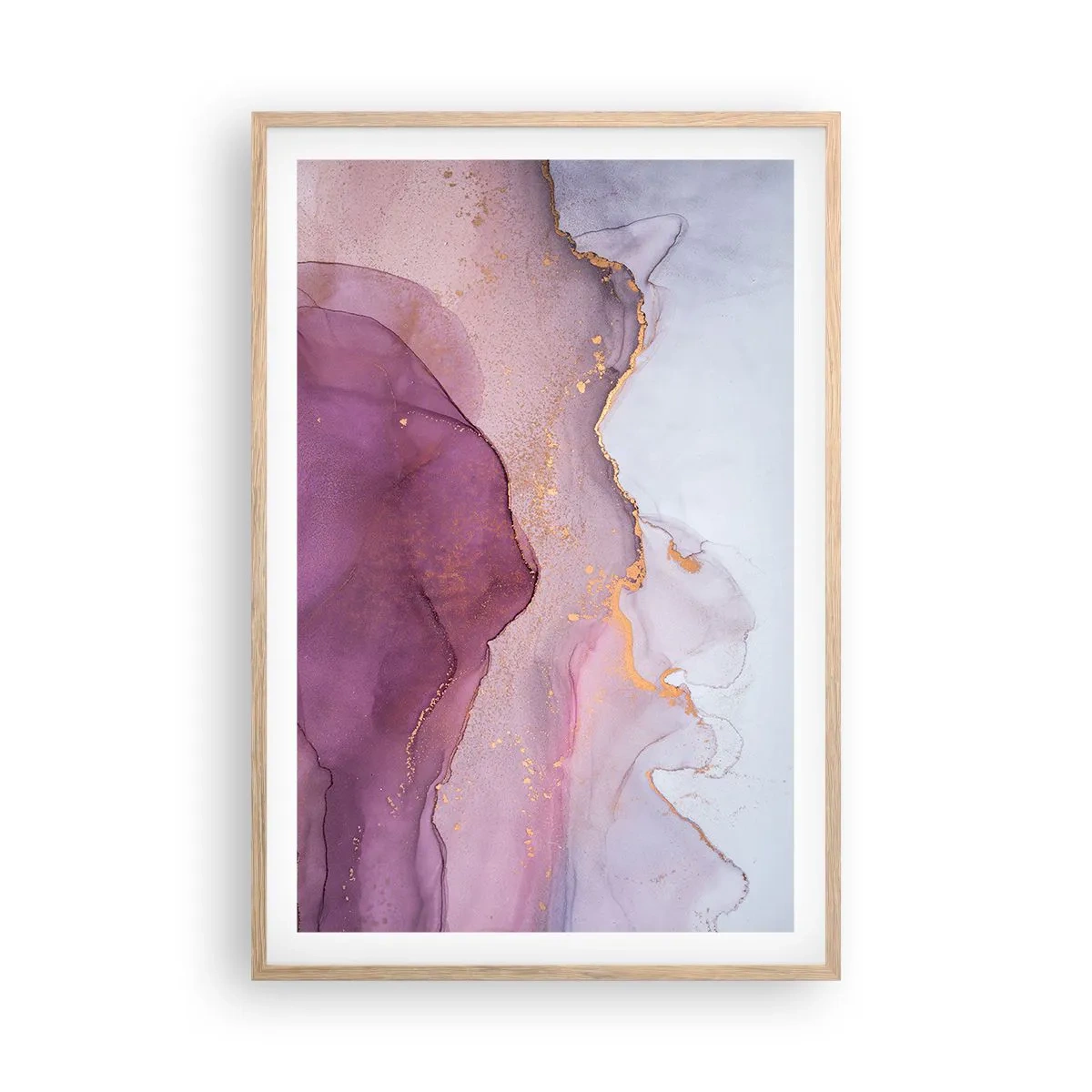 Plakat w ramie jasny dąb - Fale lila i fioletu - 61x91 cm