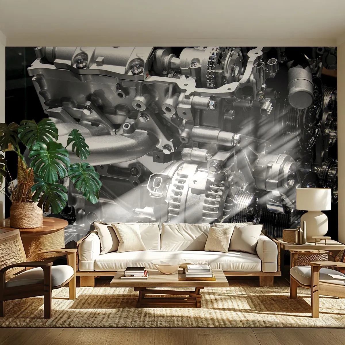 Fototapeta Premium Sand - Nowoczesny silnik w zbliżeniu - 100x70cm - Stalowy, piękny, silny - Nowoczesna dekoracja ścienna do salonu, kuchni i sypialni ARTTOR