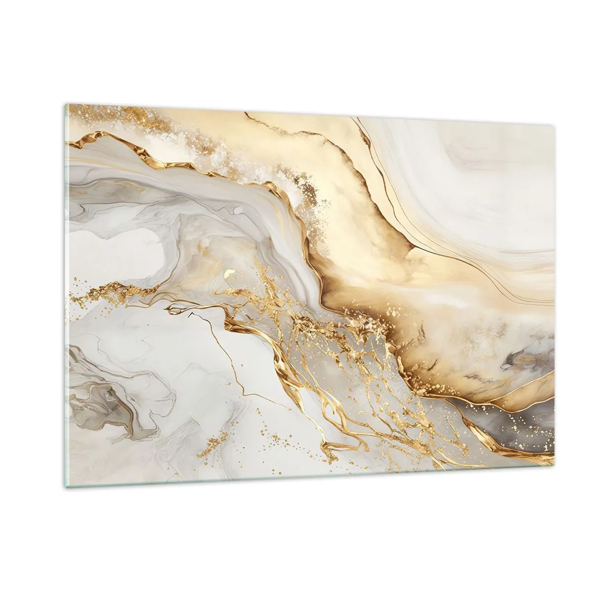 Obraz na szkle - Złote i beżowe abstrakcyjne smugi na jasnym tle - 120x80cm - Abstrakcja: piękno i dobro - Nowoczesna dekoracja ścienna do salonu, kuchni i sypialni ARTTOR