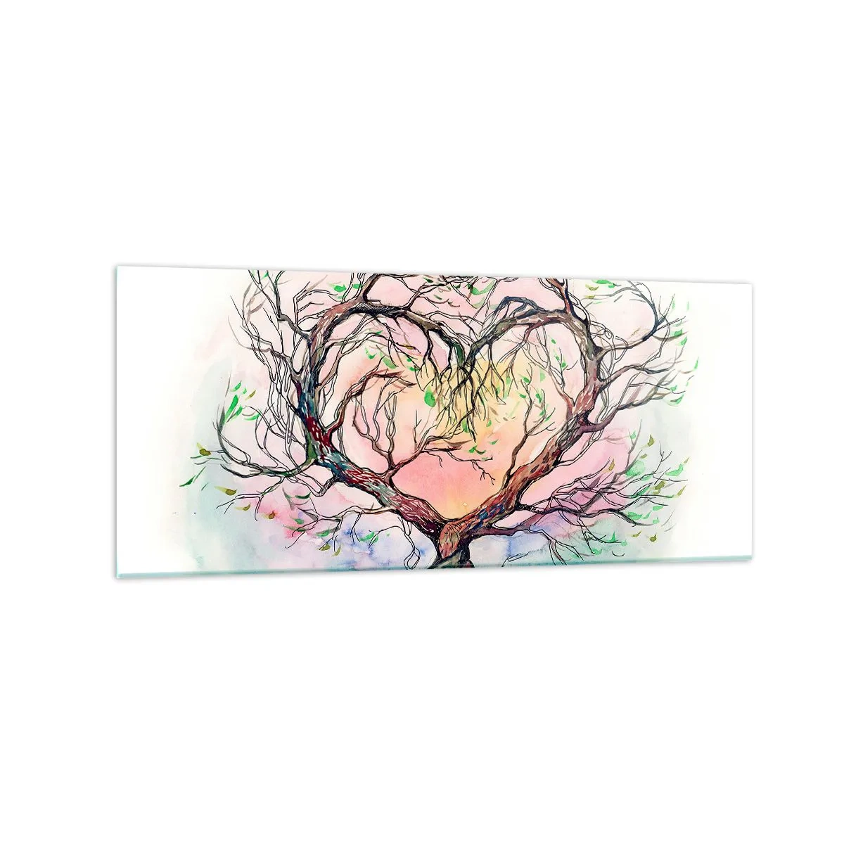 Obraz na szkle - Drzewo w kształcie serca na tle delikatnych pastelowych kolorów - 120x50cm - Razem przeciwko wichurom - Nowoczesna dekoracja ścienna do salonu i sypialni ARTTOR