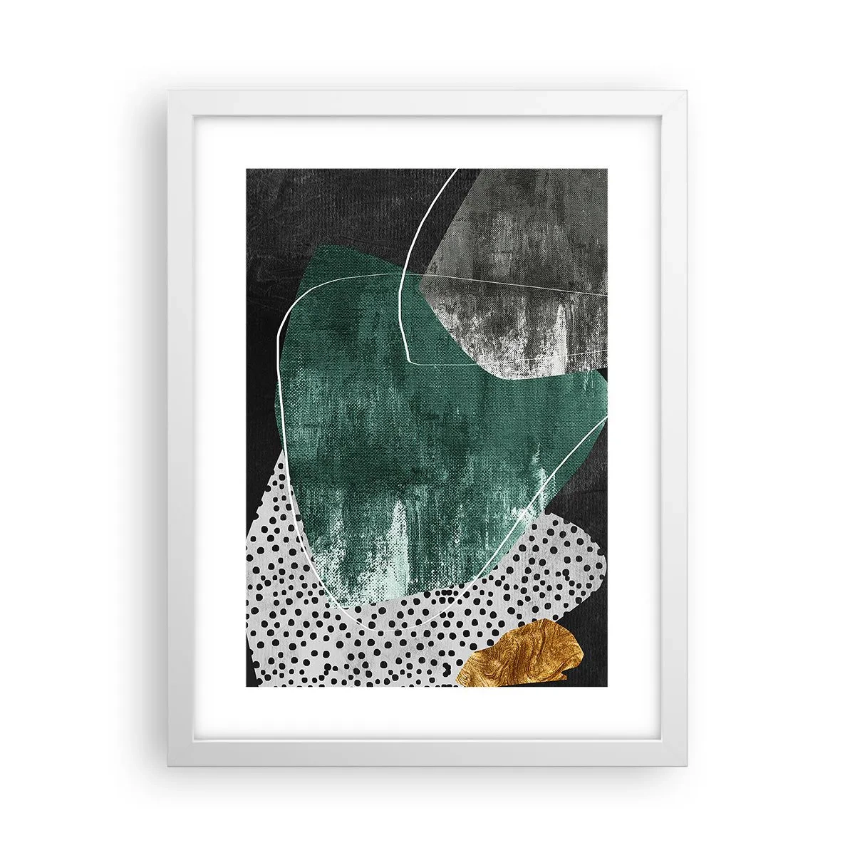 Plakat w białej ramie - Barwna abstrakcja z płatkiem złota - 30x40 cm