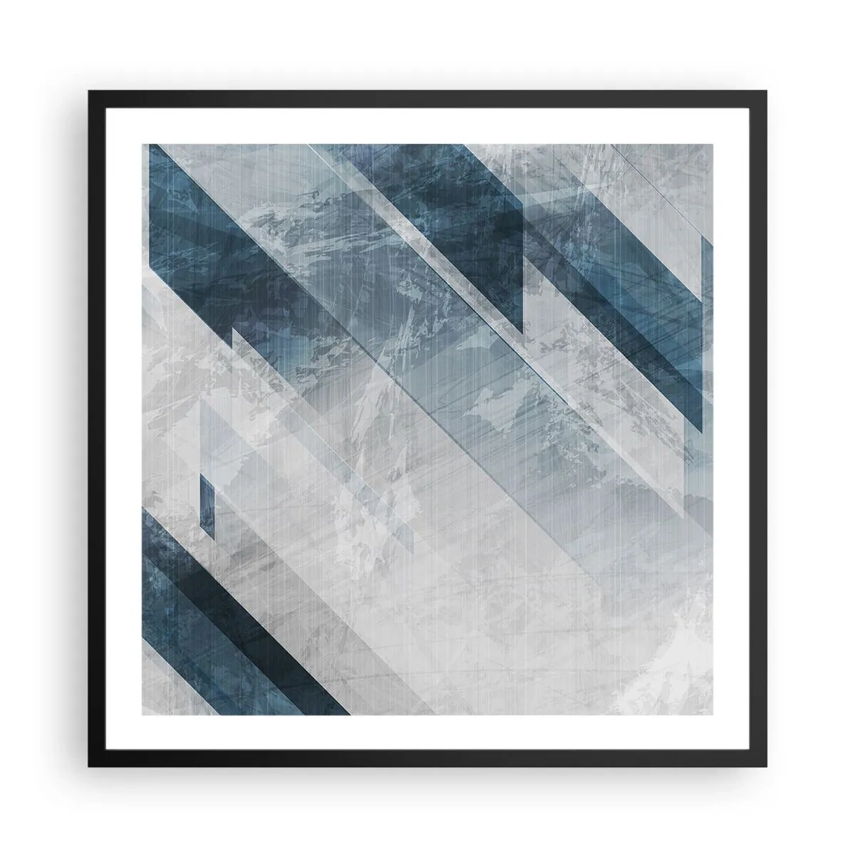 Plakat w czarnej ramie - Kompozycja przestrzenna – ruch szarości - 60x60 cm
