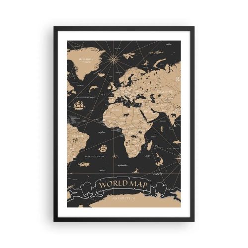 Plakat w czarnej ramie - Stylizowana mapa świata w vintage kolorystyce - 50x70cm - Granice mojego świata - Nowoczesna dekoracja ścienna do salonu i sypialni ARTTOR