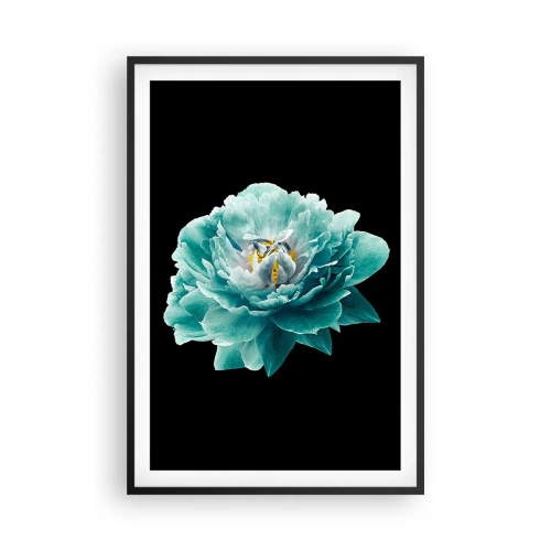 Plakat w czarnej ramie - Płatki błękitne i złote - 61x91 cm