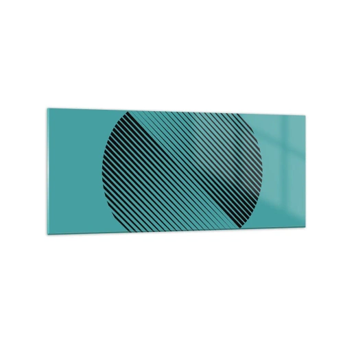 Obraz na szkle - Minimalistyczne koło z liniami na turkusowym tle - 120x50cm - Koło – geometryczna wariacja - Nowoczesna dekoracja ścienna do salonu i sypialni ARTTOR