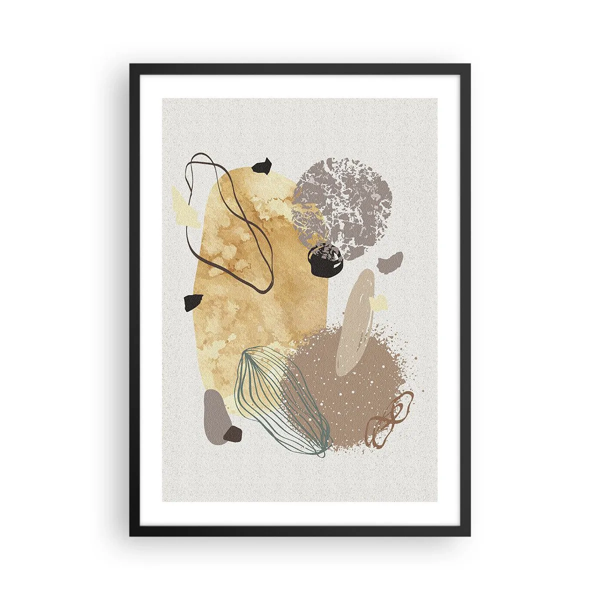 Plakat w czarnej ramie - Abstrakcyjna kompozycja w naturalnych odcieniach - 50x70cm - Plumkologia stosowana - Nowoczesna dekoracja ścienna do salonu i sypialni ARTTOR