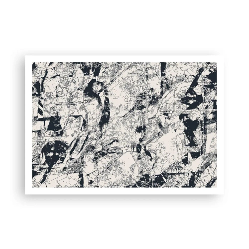 Plakat - Abstrakcyjna kompozycja w czerni i bieli z dynamicznym układem - 100x70cm - Przenikanie przeciwieństw - Nowoczesna dekoracja ścienna do salonu i sypialni ARTTOR