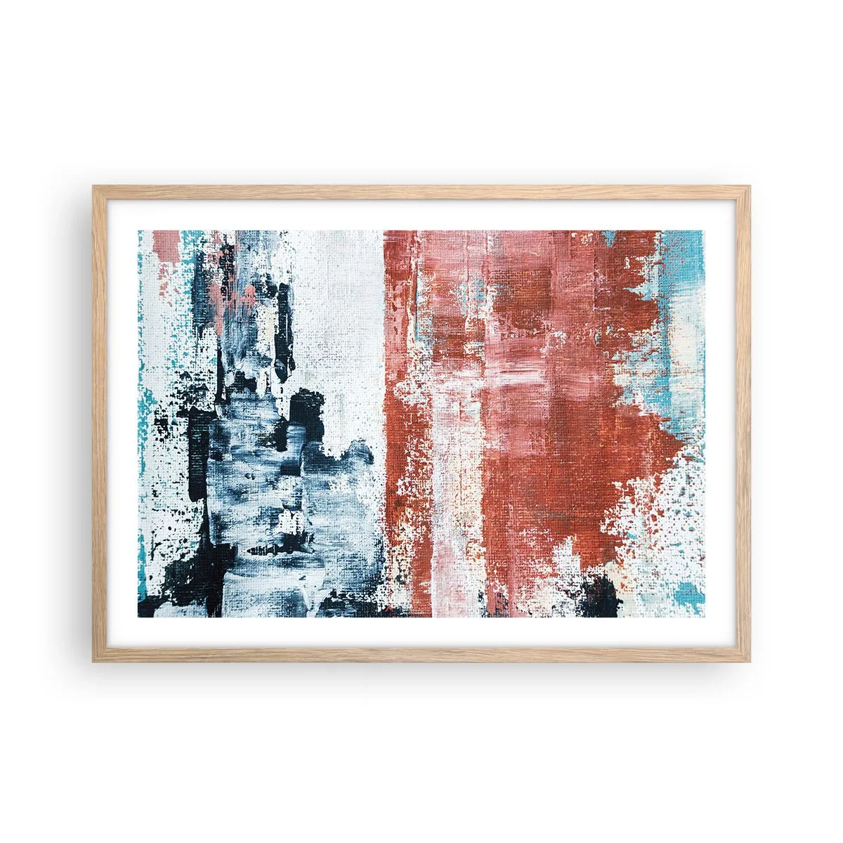 Plakat w ramie jasny dąb - Abstrakcyjne pół na pół - 70x50 cm