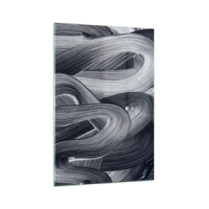 Obraz na szkle - Czarno-biała abstrakcja z dynamicznymi pociągnięciami pędzla - 70x100cm - Płynność rzeczywistości - Nowoczesna dekoracja ścienna do salonu i sypialni ARTTOR