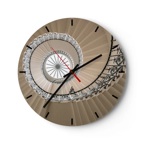 Zegar ścienny - Spiralne schody w sepii z widokiem w górę - 30x30cm - W środku muszli - Nowoczesna dekoracja ścienna do salonu, kuchni i sypialni ARTTOR
