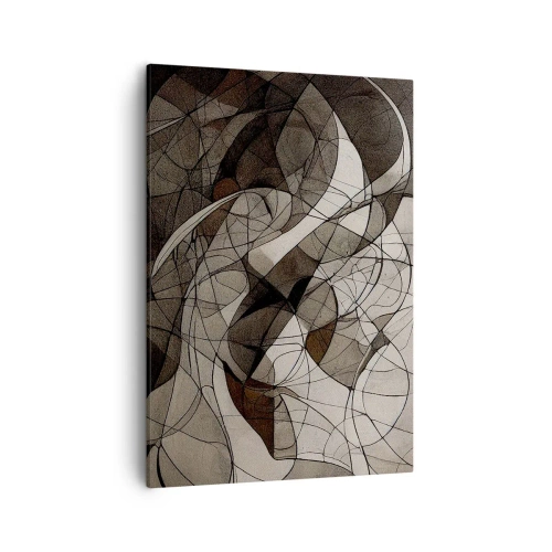 Obraz na płótnie - Abstrakcyjna kompozycja geometrycznych linii w odcieniach brązu i beżu - 50x70cm - Cyrkulacja barw ziemi - Nowoczesna dekoracja ścienna do salonu, kuchni i sypialni ARTTOR