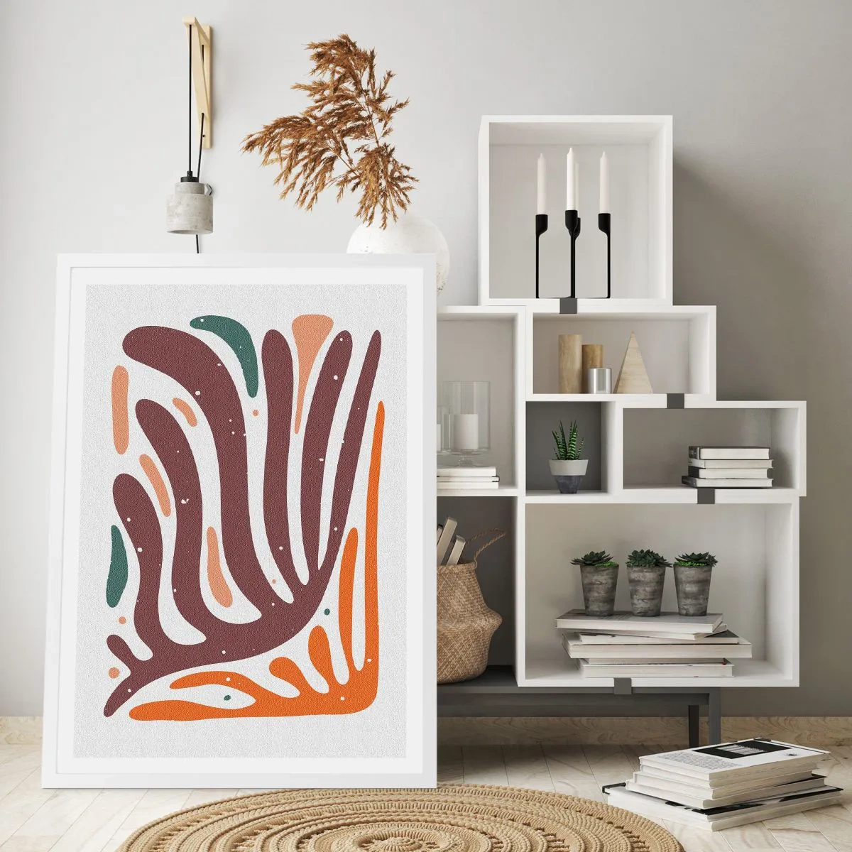 Plakat w białej ramie - Kompozycja organiczna promienista - 50x70 cm