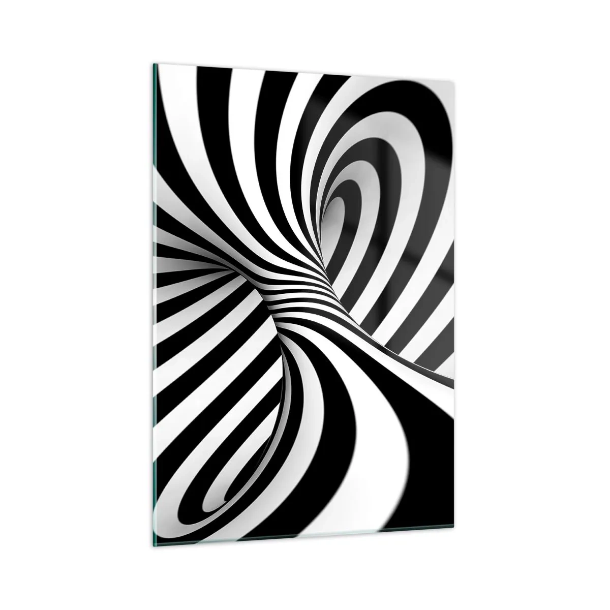 Obraz na szkle - Czarno-biała spirala tworząca dynamiczny efekt przestrzenny - 50x70cm - Kompozycja: tańcząca przestrzeń - Nowoczesna dekoracja ścienna do salonu, kuchni i sypialni ARTTOR