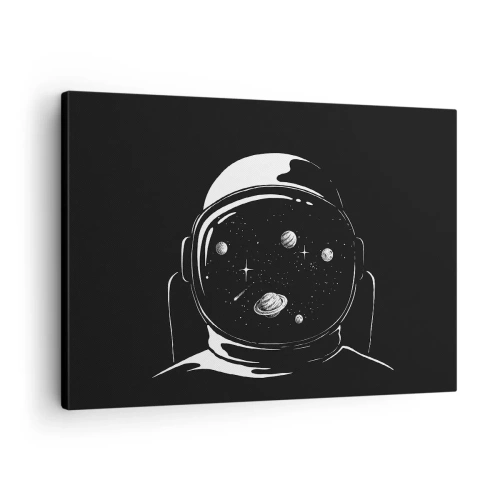 Obraz na płótnie - Niezły widok - Astronautyczny hełm z widokiem na kosmos w minimalistycznym stylu - 70x50cm