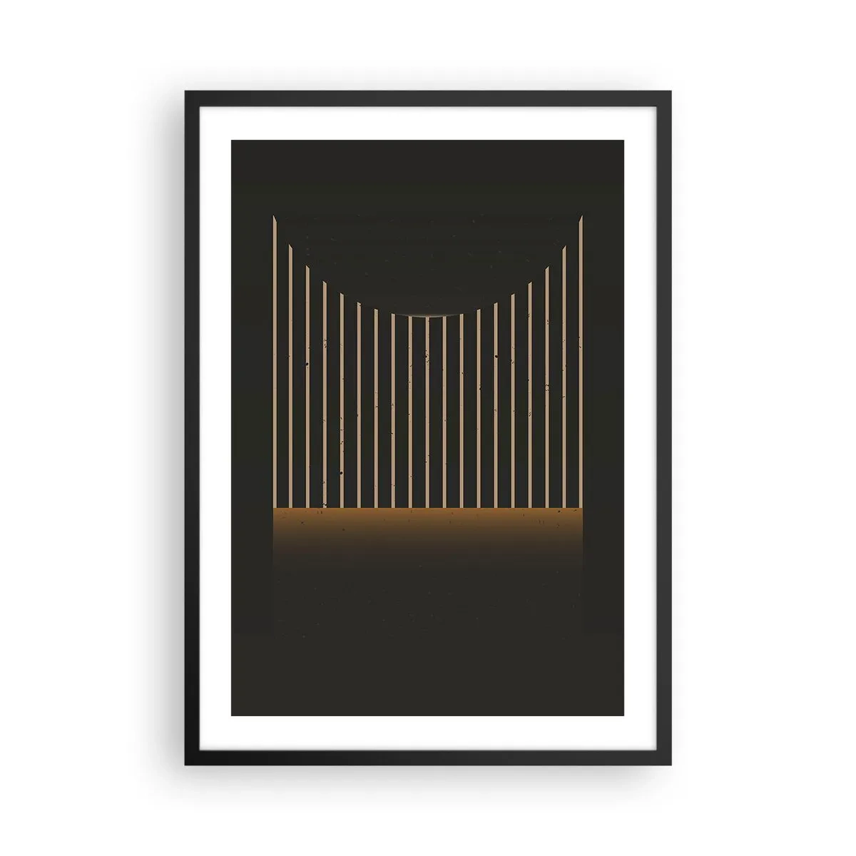 Plakat w czarnej ramie - Geometryczna kompozycja z pionowych linii w mroku - 50x70cm - Zbadać ciemność - Nowoczesna dekoracja ścienna do salonu i sypialni ARTTOR