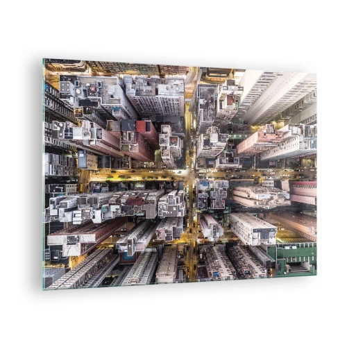 Obraz na szkle - Widok na metropolię z lotu ptaka - 70x50cm - Pozdrowienia z Hongkongu - Nowoczesna dekoracja ścienna do salonu i sypialni ARTTOR