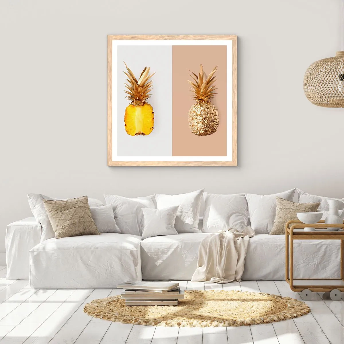 Plakat w ramie jasny dąb - Ananas dla nas - 60x60 cm