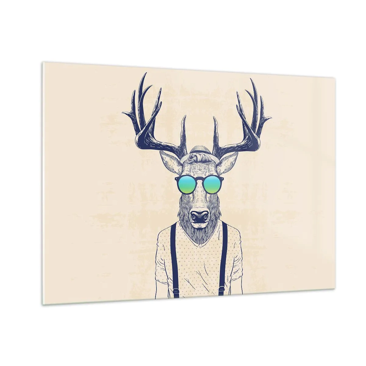 Obraz na szkle - Elegancki jeleń w okularach przeciwsłonecznych na jasnym tle - 100x70cm - A kogo się spodziewałeś? - Nowoczesna dekoracja ścienna do salonu, kuchni i sypialni ARTTOR