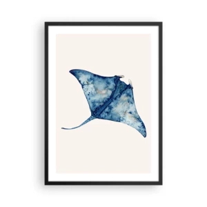 Plakat w czarnej ramie - Rysunek płaszczki w odcieniach niebieskiego - 50x70cm - Życie w błękicie - Nowoczesna dekoracja ścienna do salonu i sypialni ARTTOR