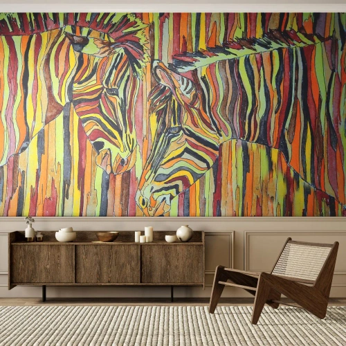 Fototapeta Premium Sand - Kolorowe zebry w artystycznym ujęciu - 100x70cm - A więc ty też… - Nowoczesna dekoracja ścienna do salonu, kuchni i sypialni ARTTOR