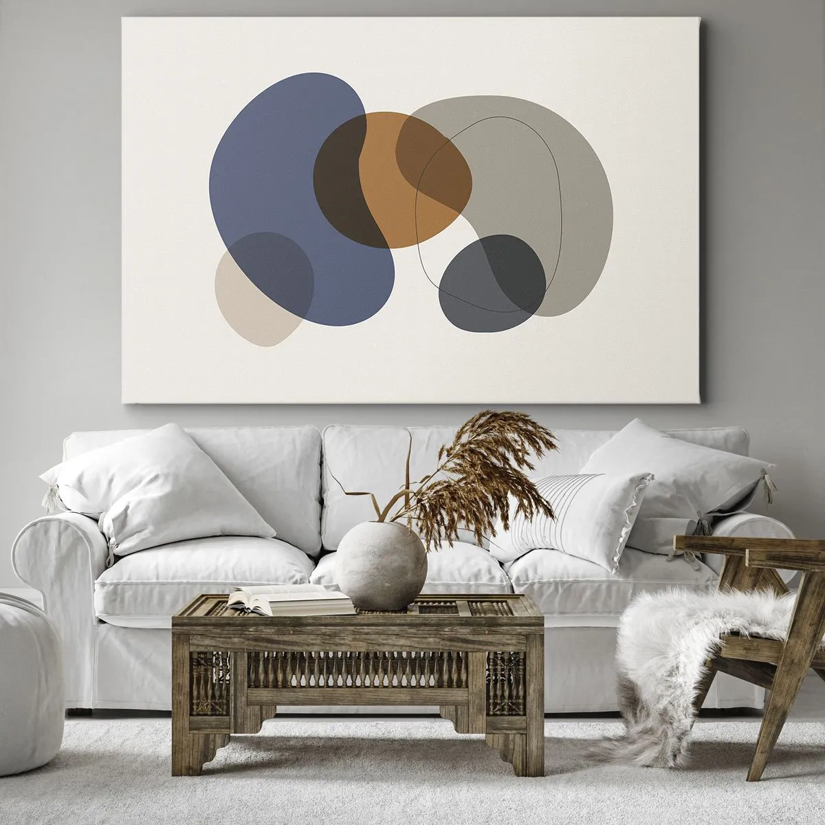 Obraz na płótnie - Abstrakcyjne kolorowe formy w odcieniach niebieskiego i brązu - 120x80cm - Krople barw - Nowoczesna dekoracja ścienna do salonu, kuchni i sypialni ARTTOR