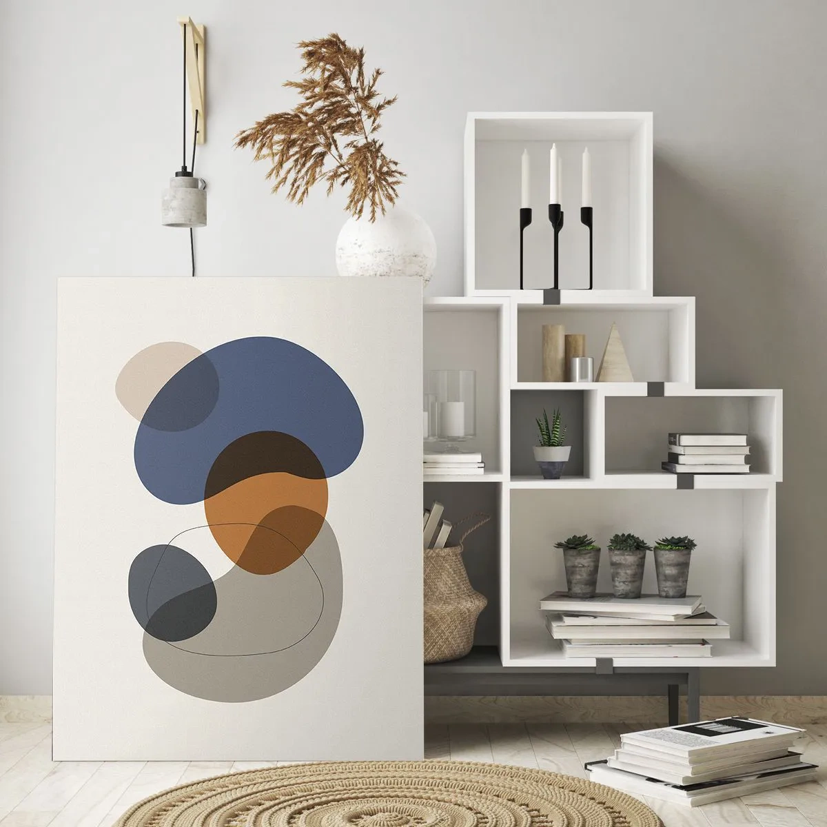 Obraz na szkle - Abstrakcyjne kolorowe formy w odcieniach niebieskiego i brązu - 70x100cm - Krople barw - Nowoczesna dekoracja ścienna do salonu i sypialni ARTTOR