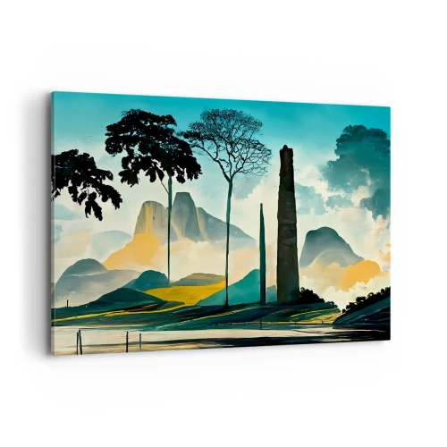 Obraz na płótnie - Malowniczy pejzaż z drzewami i górami w tle - 120x80cm - Wciąż wyżej i wyżej - Nowoczesna dekoracja ścienna do salonu, kuchni i sypialni ARTTOR