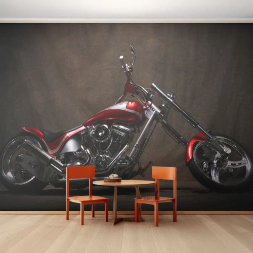 Fototapeta Samoprzylepna Deluxe Sticker - Czerwono-srebrna piękność - Motocykl, Chopper, Motoryzacja - 250x175 cm