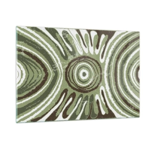 Obraz na szkle - Zielone koncentryczne kręgi i abstrakcyjne linie - 120x80cm - Eksplozja emocji - Nowoczesna dekoracja ścienna do salonu, kuchni i sypialni ARTTOR