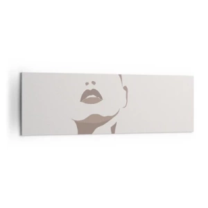 Obraz na płótnie - Minimalistyczny kontur kobiecej twarzy w delikatnych beżach - 160x50cm - Stworzona ze światła i cienia - Nowoczesna dekoracja ścienna do salonu i sypialni ARTTOR