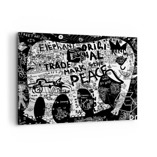 Obraz na płótnie - Czarno-biała grafika z motywami graffiti - 100x70cm - Bogaty świat ulicy - Nowoczesna dekoracja ścienna do salonu, kuchni i sypialni ARTTOR