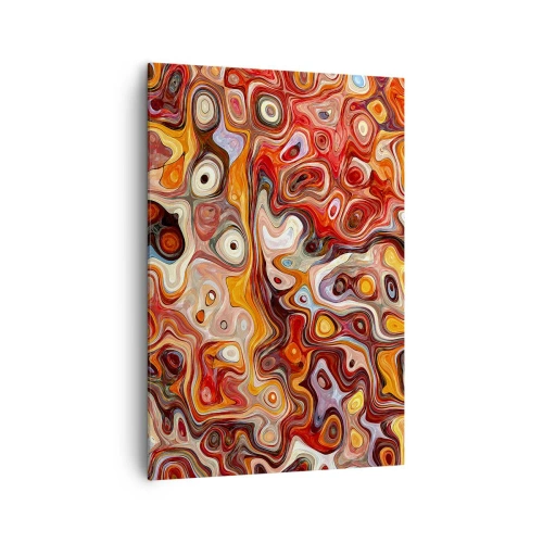 Obraz na płótnie - Abstrakcyjna kompozycja w ciepłych odcieniach czerwieni, pomarańczu i żółci - 70x100cm - Gdyby orzechy rozpływały się w miodzie - Nowoczesna dekoracja ścienna do salonu i sypialni ARTTOR
