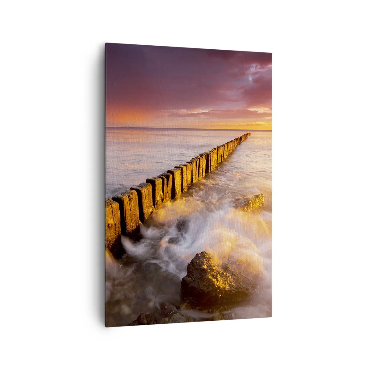 Obraz na płótnie - Malowniczy krajobraz nad morzem o zachodzie słońca - 80x120cm - Łagodność fal - Nowoczesna dekoracja ścienna do salonu i sypialni ARTTOR