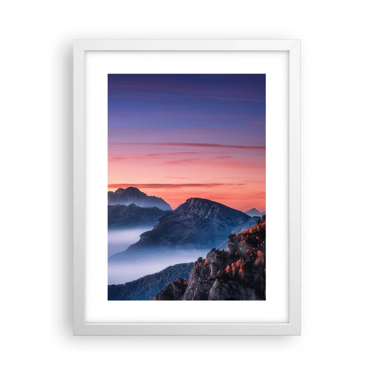 Plakat w białej ramie - Nad dolinami - 30x40 cm