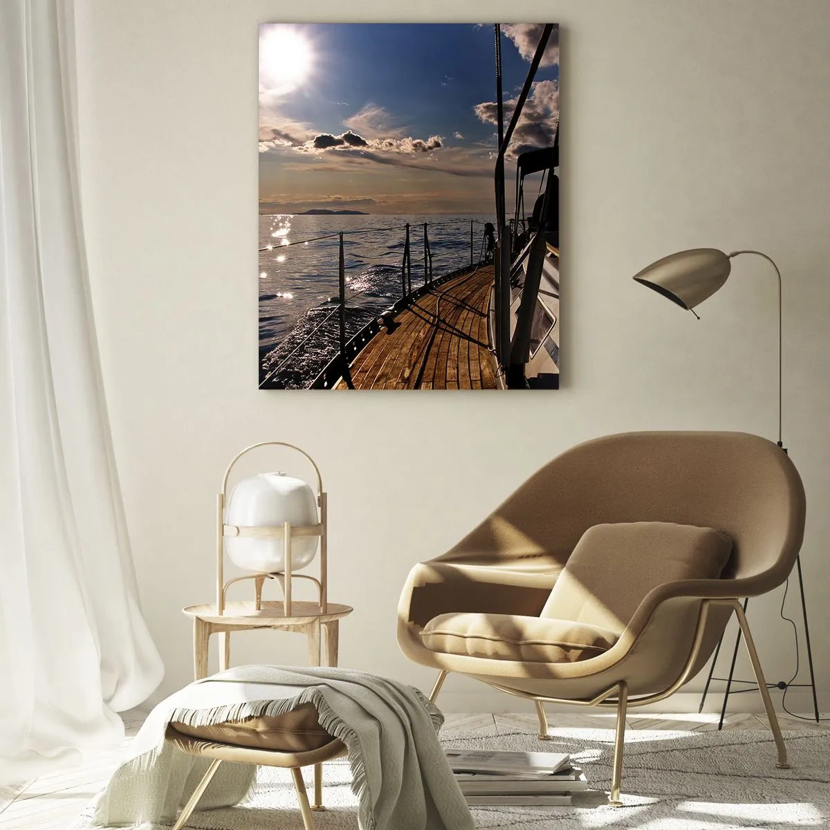 Obraz na szkle - Rejs żaglówką w stronę zachodzącego słońca - 50x70cm - Pod żaglami w stronę słońca - Nowoczesna dekoracja ścienna do salonu, kuchni i sypialni ARTTOR