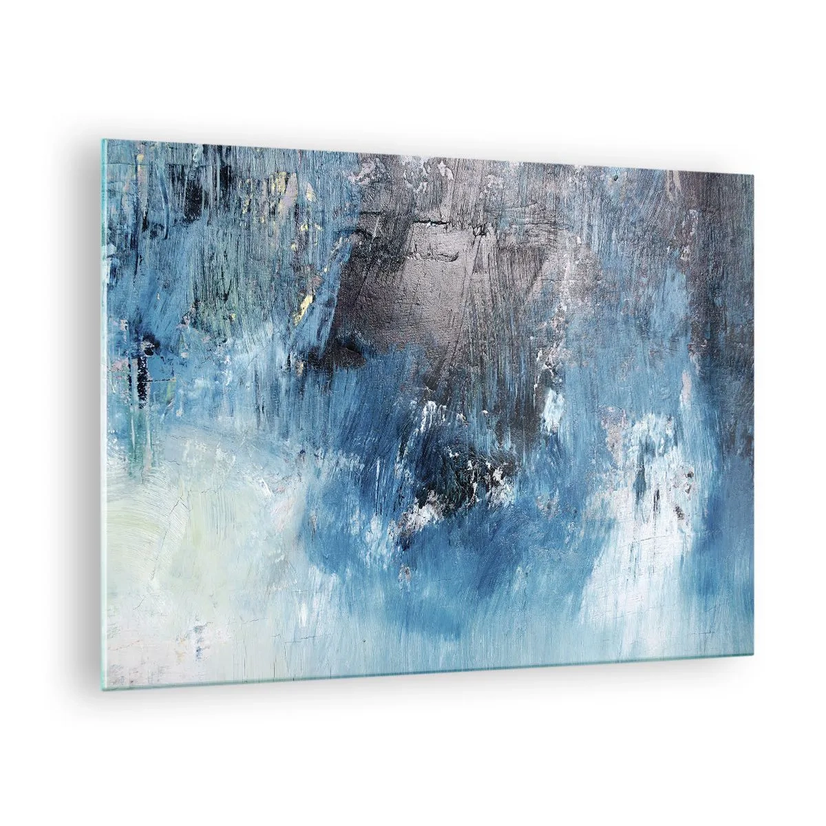 Obraz na szkle - Abstrakcyjna kompozycja w odcieniach niebieskiego - 70x50cm - Błękitna rapsodia - Nowoczesna dekoracja ścienna do salonu i sypialni ARTTOR