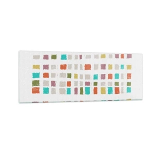 Obraz na szkle - Kolorowe kwadraty w minimalistycznym układzie na białym tle - 140x50cm - Nieznana gra - Nowoczesna dekoracja ścienna do salonu i sypialni ARTTOR