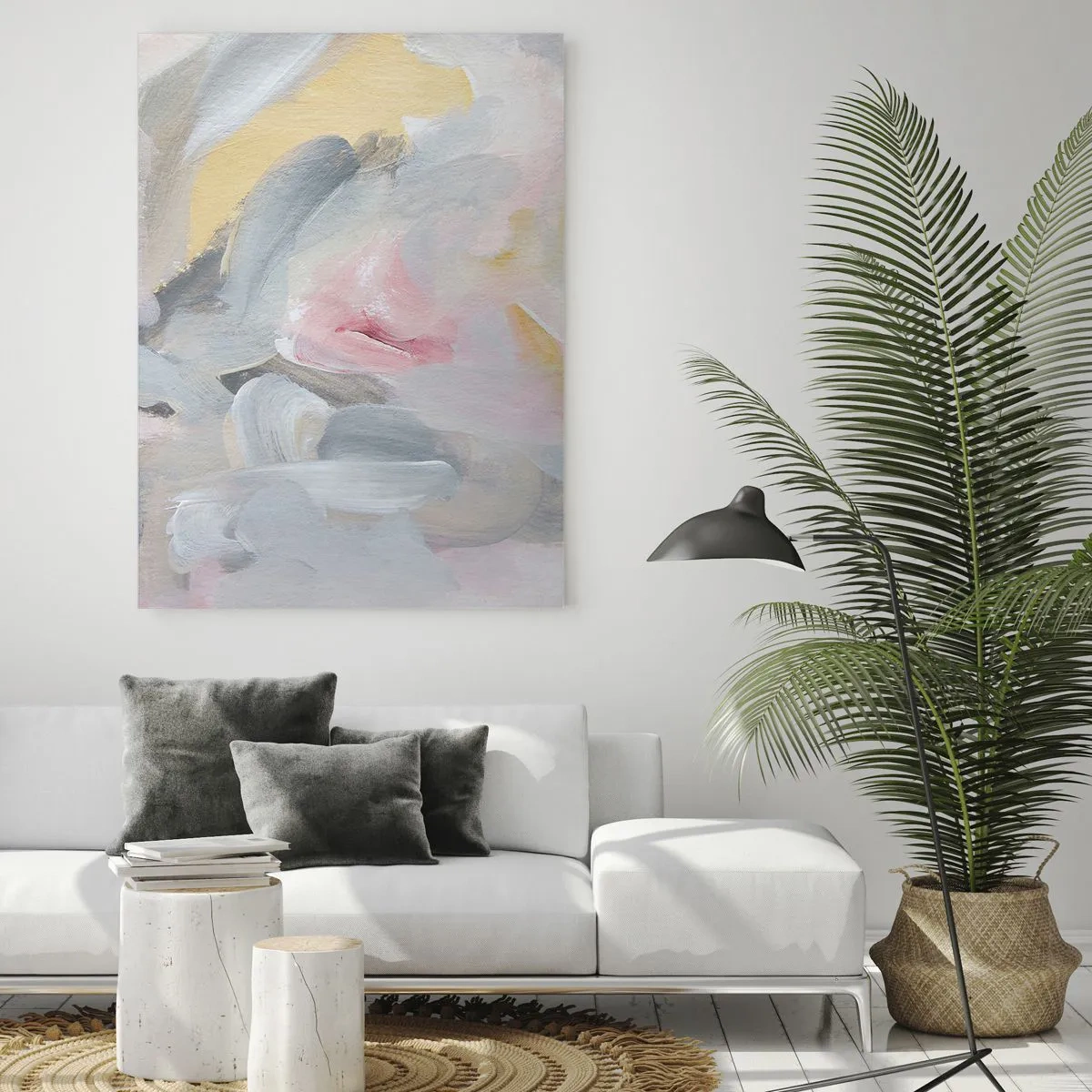 Obraz na szkle - Abstrakcyjne pastelowe pociągnięcia w odcieniach różu i szarości - 70x100cm - W pastelowym świecie - Nowoczesna dekoracja ścienna do salonu i sypialni ARTTOR