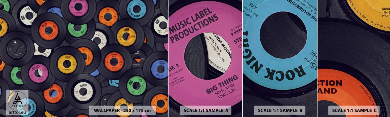 Fototapeta Próbka Samoprzylepna Deluxe Sticker - Kolory klasyki - Płyta Winylowa, Muzyka, Vintage - 100x30 cm