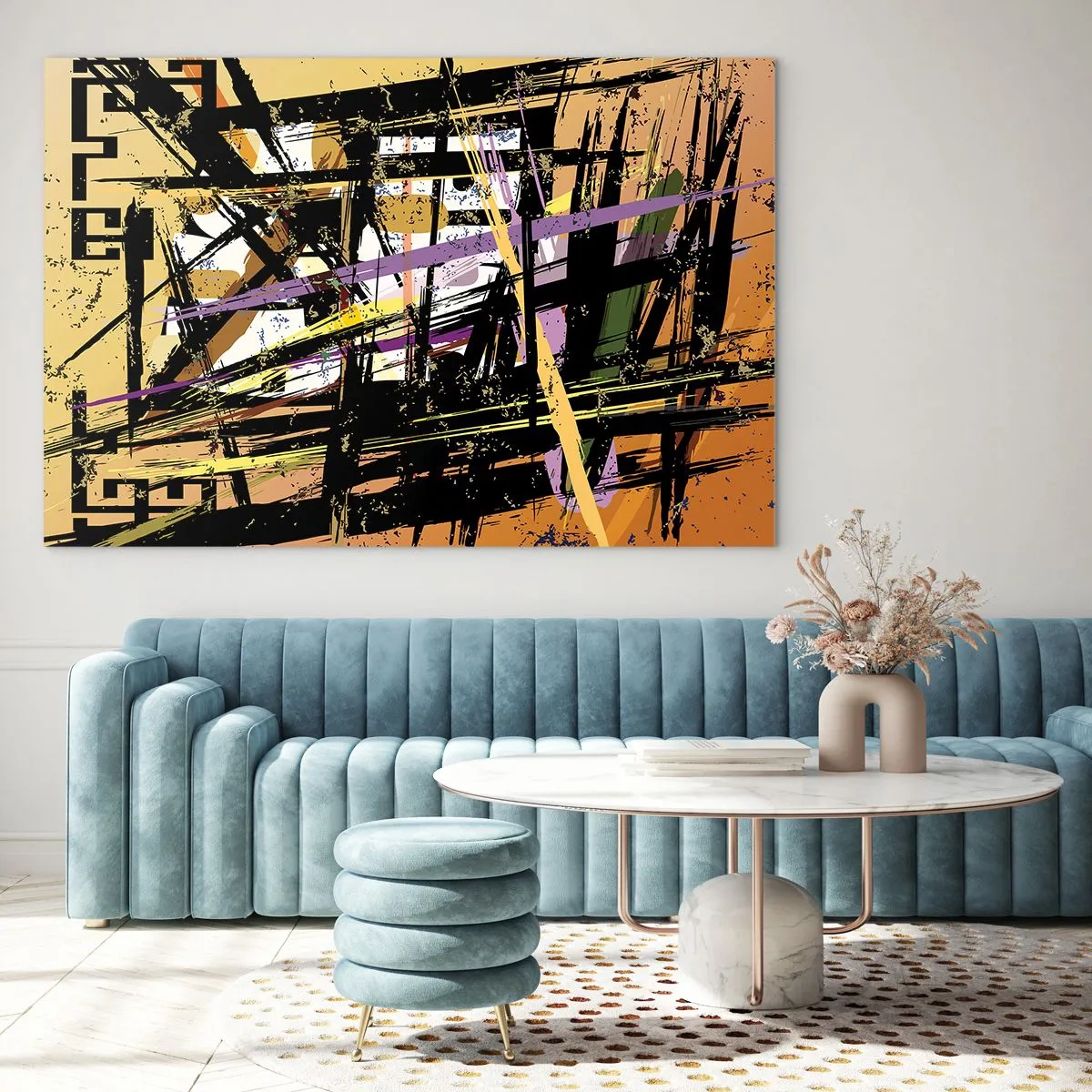 Obraz na szkle - Abstrakcyjna kompozycja geometryczna w ostrych liniach - 120x80cm - Ostre cięcie - Nowoczesna dekoracja ścienna do salonu, kuchni i sypialni ARTTOR