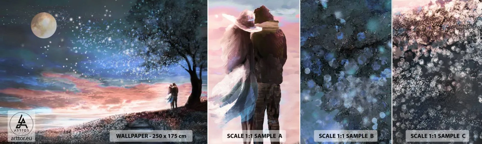 Fototapeta Próbka Samoprzylepna Deluxe Sticker - Gwiaździsty spektakl - Abstrakcja, Krajobraz , Para Zakochanych - 100x30 cm