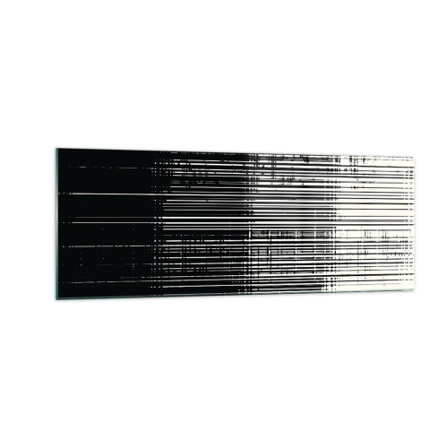 Obraz na szkle - Abstrakcyjna kompozycja linii w kontrastowej czerni i bieli - 140x50cm - Fale i drgania - Nowoczesna dekoracja ścienna do salonu i sypialni ARTTOR