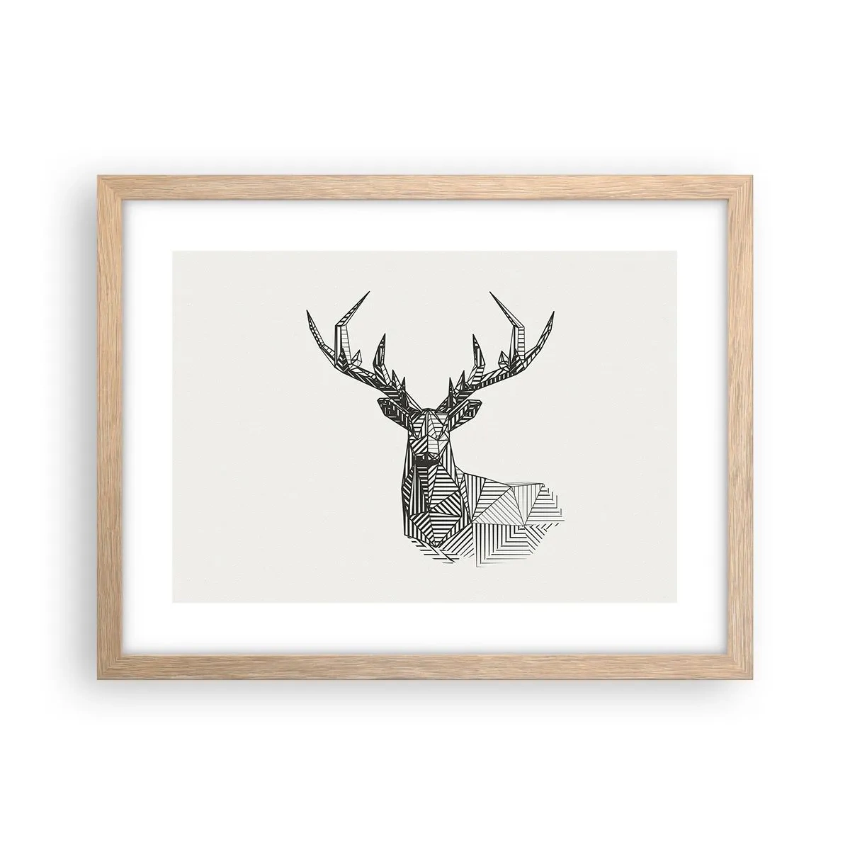 Plakat w ramie jasny dąb - Jeleń w kubistycznym stylu - 40x30 cm