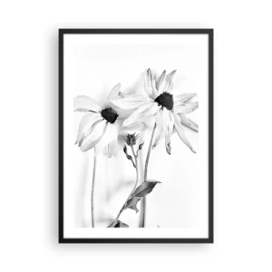 Plakat w czarnej ramie - Czarno-białe kwiaty w minimalistycznym stylu na jasnym tle - 50x70cm - Nikt nie chce być sam - Nowoczesna dekoracja ścienna do salonu i sypialni ARTTOR